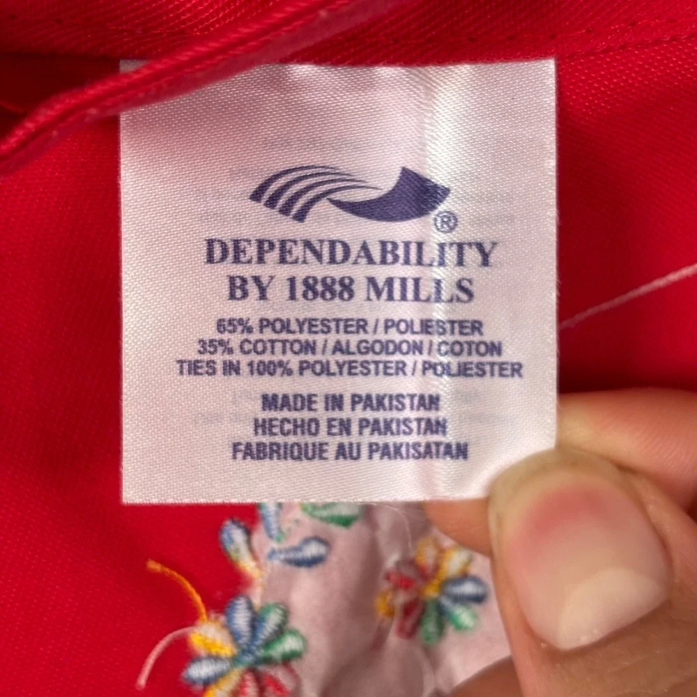 Dependability Bib Apron OS Red Floral Embroidered Pockets Twill‎ Workwear